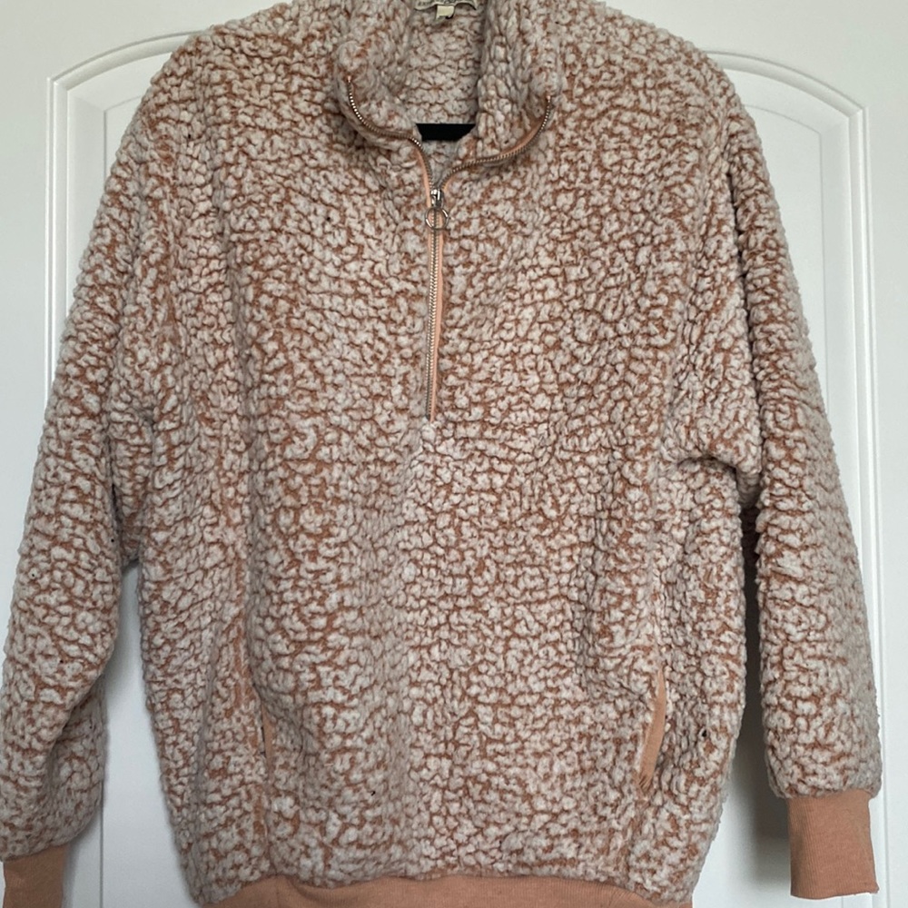 Cozy half zip sweater -tan  and white